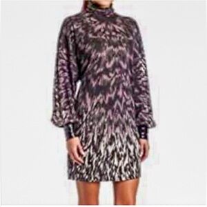 Turtle Neck Sweater Dress with Black Sequin Cuffs - Like New